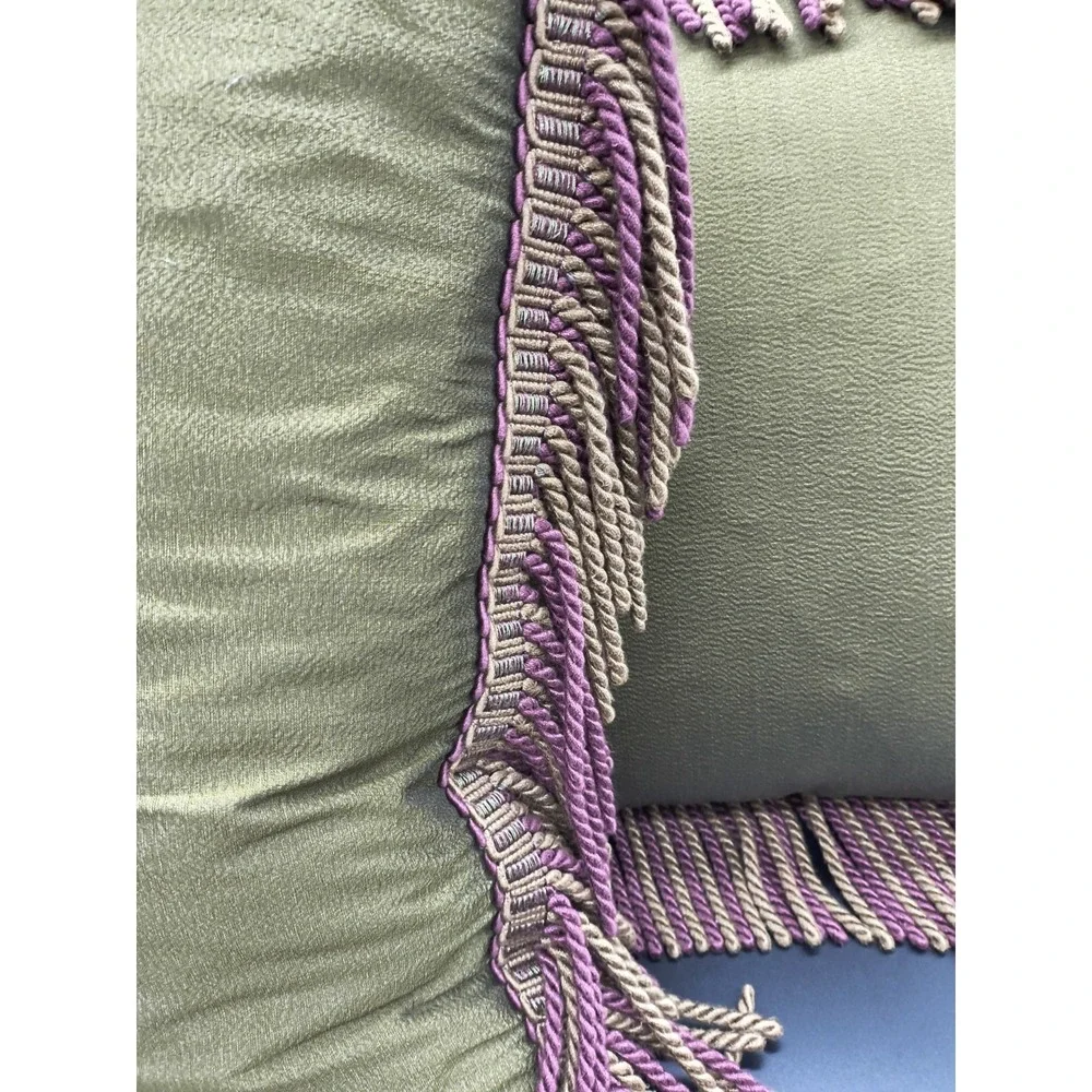 Olive Green Fringe Accent Pillow - Decorative Throw Pillow